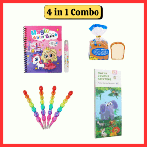 4 in 1 Combo (Magic Water Book, Bread Eraser, Moti Pencil, Painting Book)