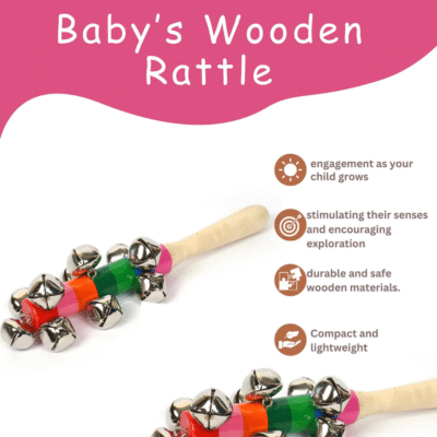 Wooden Non Toxic Colourful Jingle Bell Rattle for Babies
