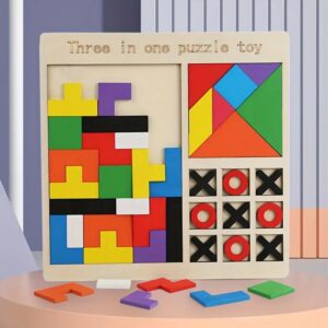 3 in 1 Wooden Puzzle Square Tangram Xo Tic-Tac-Toe