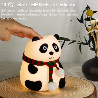 Panda Night Light for Kids - Soft Silicone Rechargeable Lamp with Tap Control
