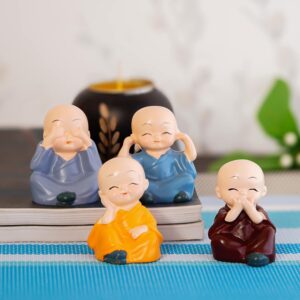 Set of 4 Miniature Buddha Monk Statues for Home Decor and Gifts