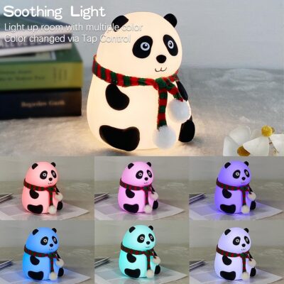 Panda Night Light for Kids - Soft Silicone Rechargeable Lamp with Tap Control