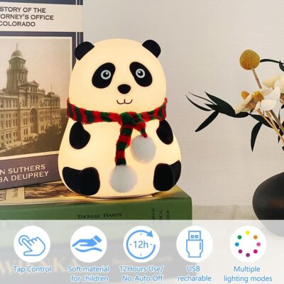 Panda Night Light for Kids - Soft Silicone Rechargeable Lamp with Tap Control
