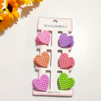6 Pcs Cute Korean Style Heart Hair Clips
