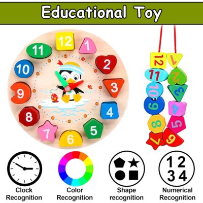 Wooden Learning Clock with Bead Lace