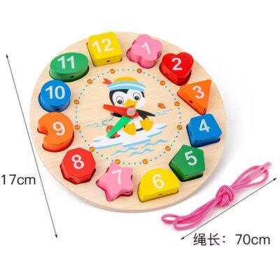 Wooden Learning Clock with Bead Lace