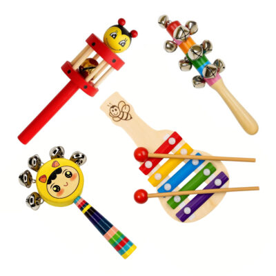 Combo of 4 Wooden Rattles and Xylophone for Babies and Kids (Multicolor)