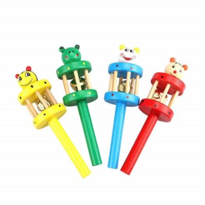 Wooden Non Toxic Colourful Cage Bell Rattle for Babies (Pack of 1)