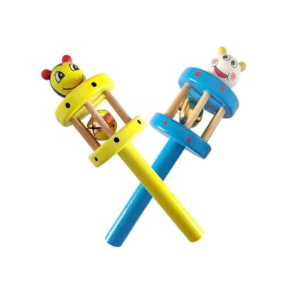 Wooden Non Toxic Colourful Cage Bell Rattle for Babies (Pack of 1)