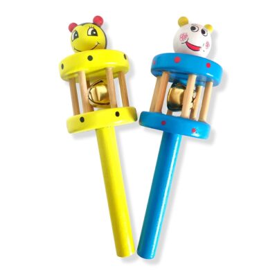 Wooden Non Toxic Colourful Cage Bell Rattle for Babies (Pack of 1)