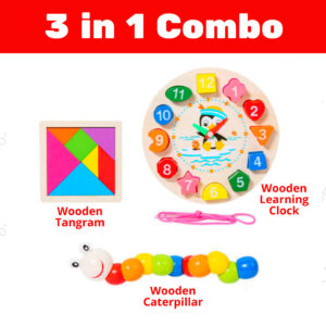 Custom dimensions 1100x1100 px (21) Combo of 3 (Wooden Clock, Wooden Caterpillar and Wooden Tangram)