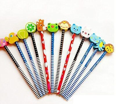 Cartoon Printed Pencils with Eraser (Pack of 6)