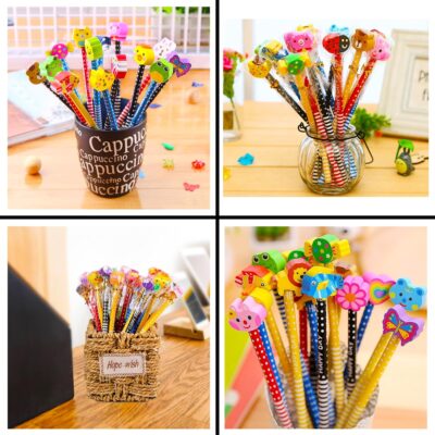 Cartoon Printed Pencils with Eraser (Pack of 6)