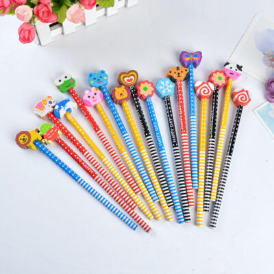 Cartoon Printed Pencils with Eraser (Pack of 6)
