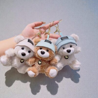 Cute Plush Teddy Bear Hat Keychain